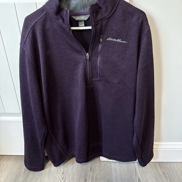 Eddie Bauer 1/4 Zip Sweater Men's Size XL Pullover Mock Neck Chest Pocket Purple - Picture 1 of 5